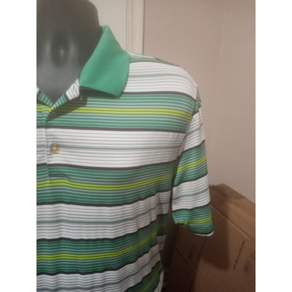 Nike Golf Tour Performance Green Gray Striped Dri Fit Casual Polo Shirt Large L - Picture 5 of 14